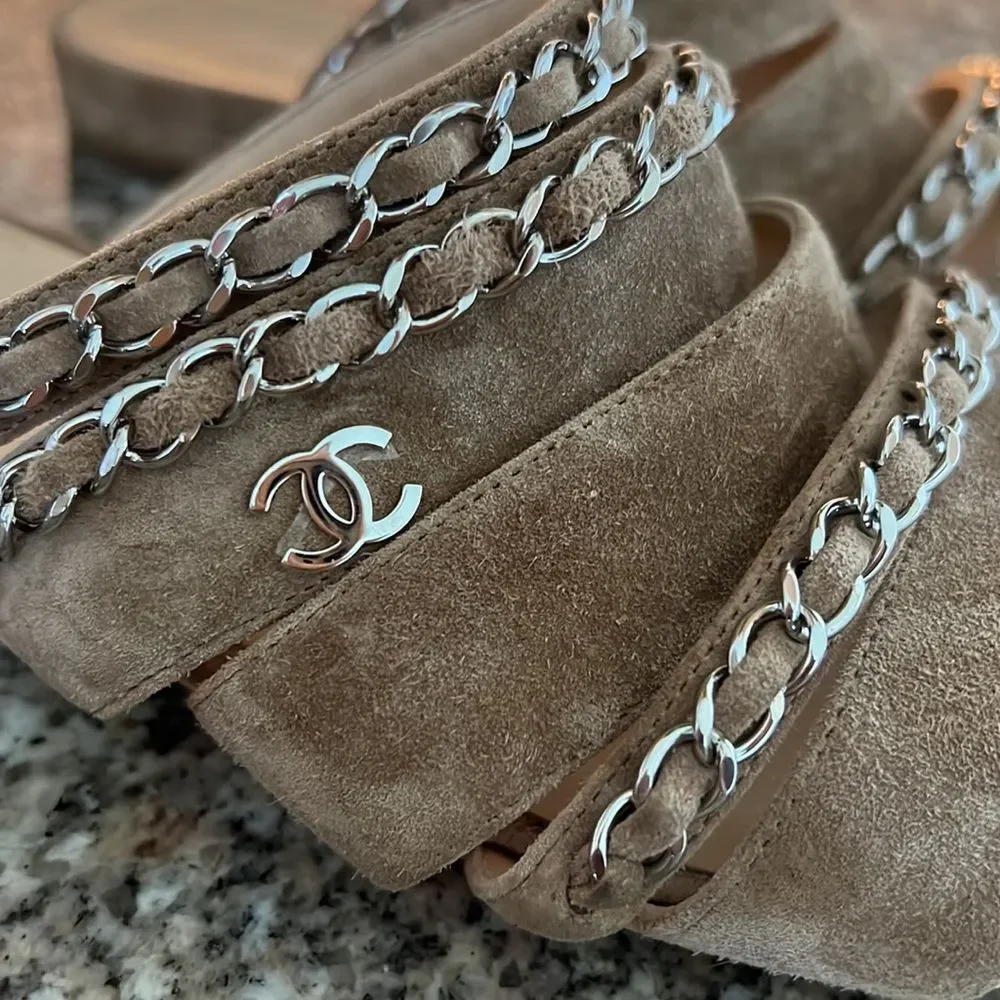 CHANEL tan suede